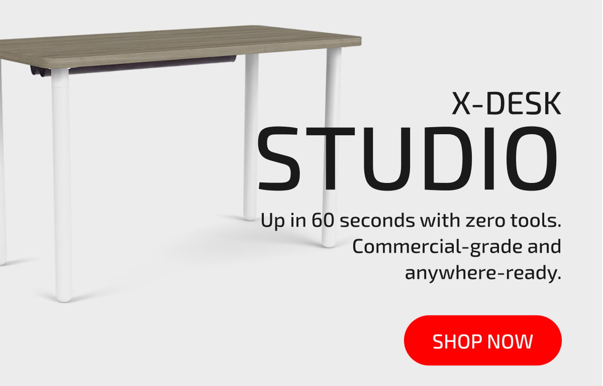 X-Desk Studio | Up in 60 seconds with zero tools. Commercial-grade and anywhere-ready. Shop now