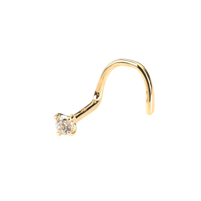 14 Karat massives Gold - Nasenschraube mit Stein-Durchsichtig-14K Gold