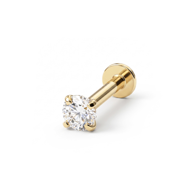Labret aus 14 Karat Gold mit Innengewinde und einem Stein-6 mm-14K Gold-3 mm