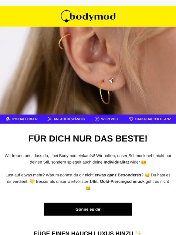 Investiere in dich selbst, denn du verdienst das Beste 🙌 Entdecke hochwertigen 14kt. Gold-Piercingschmuck 💛