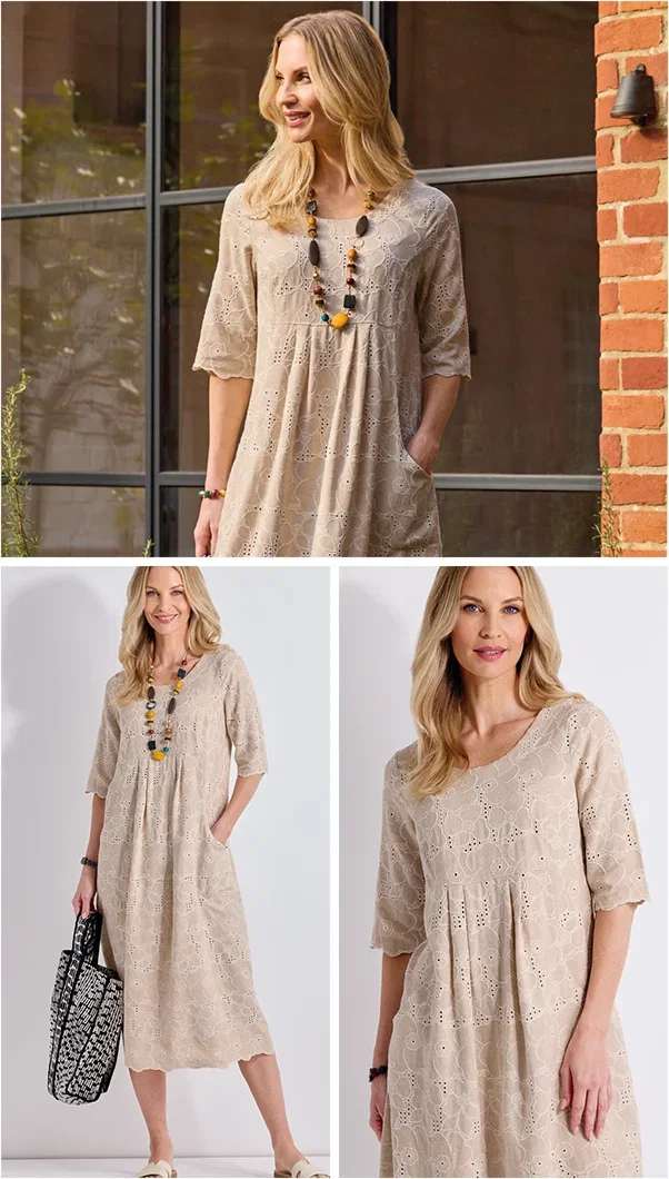 Linen-blend Embroidered Dress