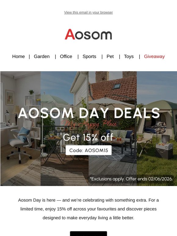 It’s Aosom Day — Enjoy 15% Off 🎉