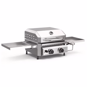 R.W.FLAME 16,000 BTU Dual-Burner Tabletop Gas Grill Stainless Steel with Dual Storage Side Platforms