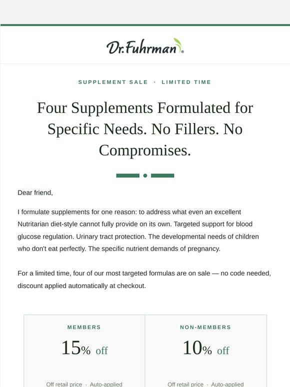 4 targeted supplements, up to 15% off