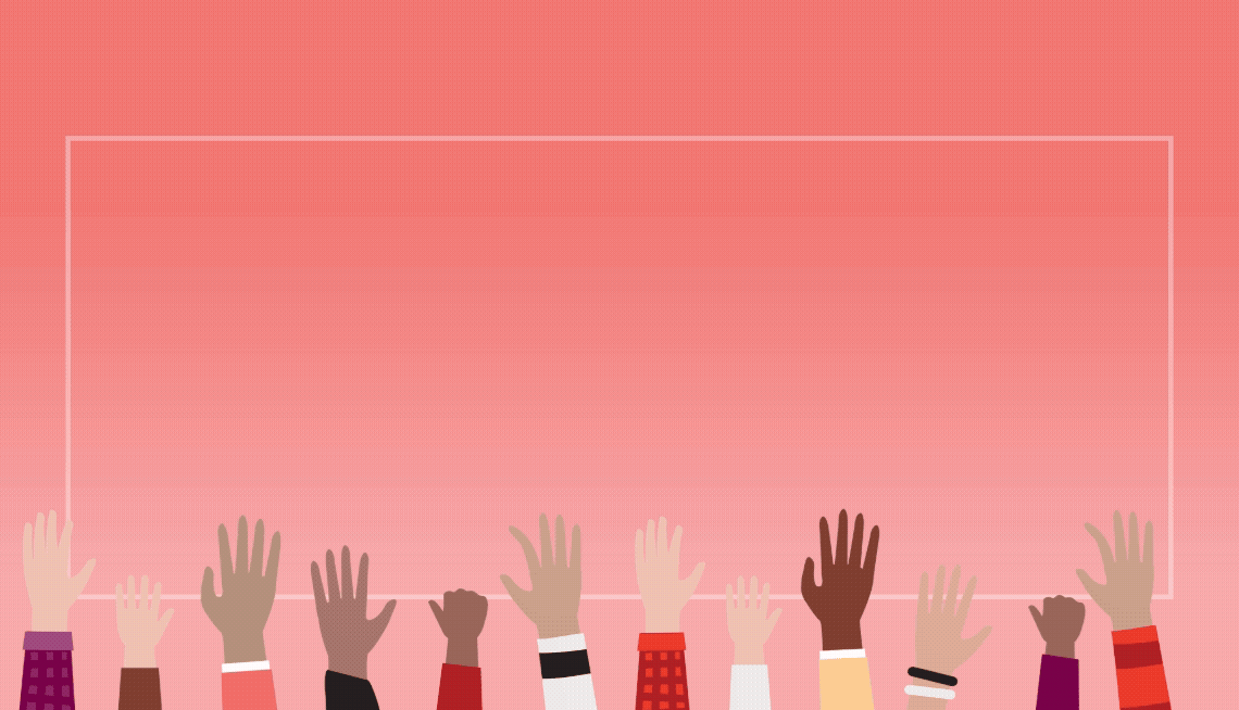 Groups of hands with slogan Find your people. Fuel your passions. 