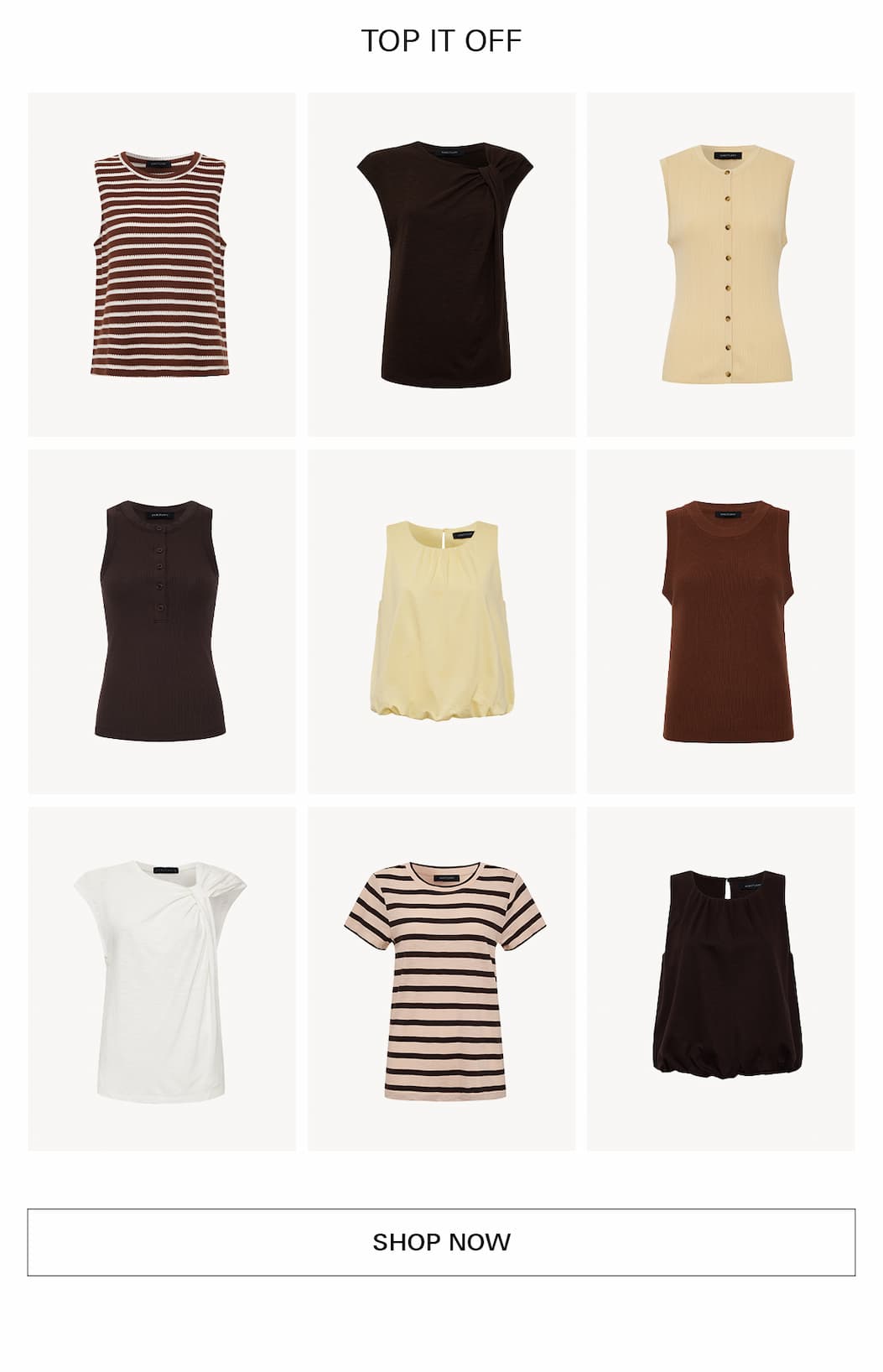 top it off with a selection of our bestselling and newest tees, tanks, and knit tops