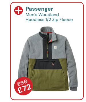 Passenger Men's Woodland Hoodless 1/2 Zip Fleece - Grey / Green. Reduced from £90 to £72