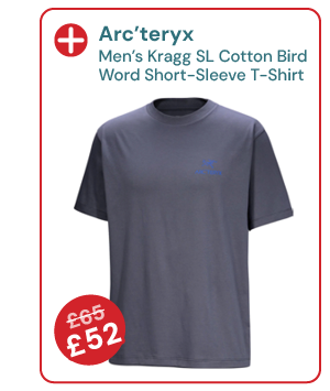 Arc'teryx Men's Kragg SL Cotton Bird Word Short-Sleeve T-Shirt - DK Stratus / Fluidity. Reduced from £65 to £52.