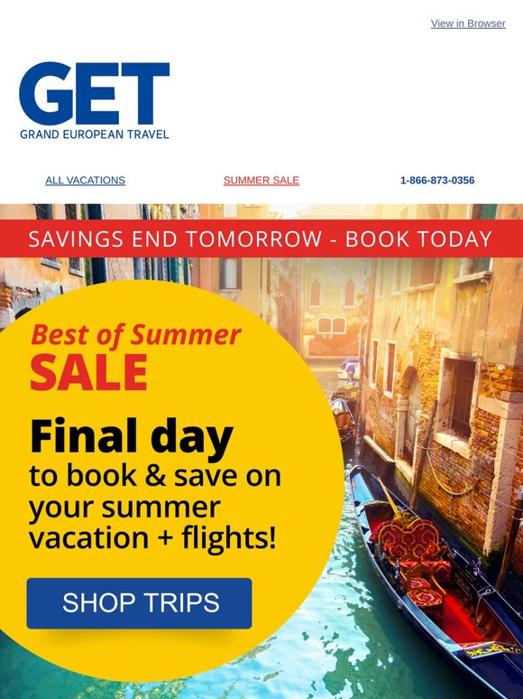 Summer Sale Ends Tomorrow - Book Today!