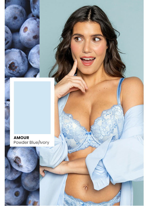 Amour Padded Balconette Bra - Powder Blue/Ivory