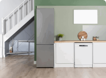 a fridge in a kitchen 