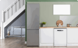 a fridge in a kitchen 