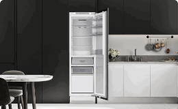 a fridge in a kitchen 