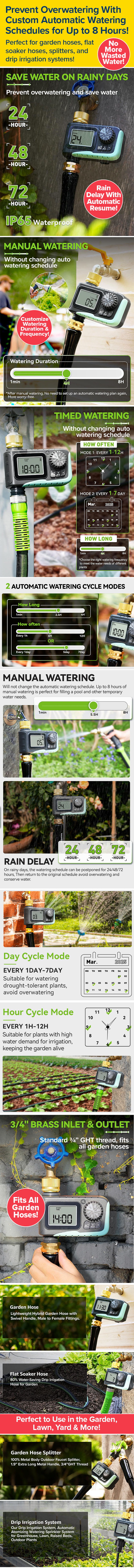 Prevent Overwatering With Custom Automatic Watering Schedules for Up to 8 Hours!