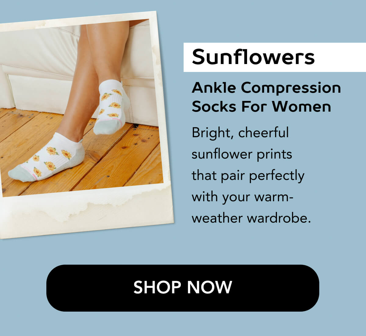 Sunflowers | Ankle Compression Socks For Women  Bright, cheerful sunflower prints that pair perfectly with your warm-weather wardrobe. 
