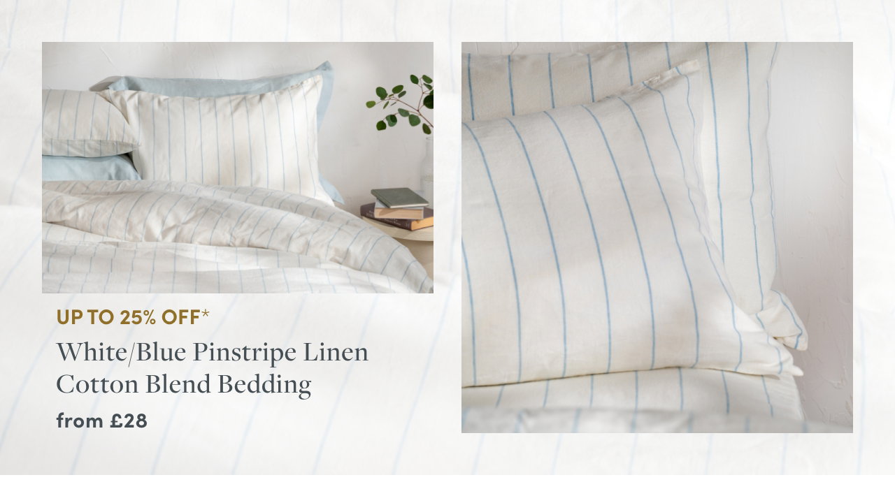 White/Blue Pinstripe Linen Cotton Blend Bedding