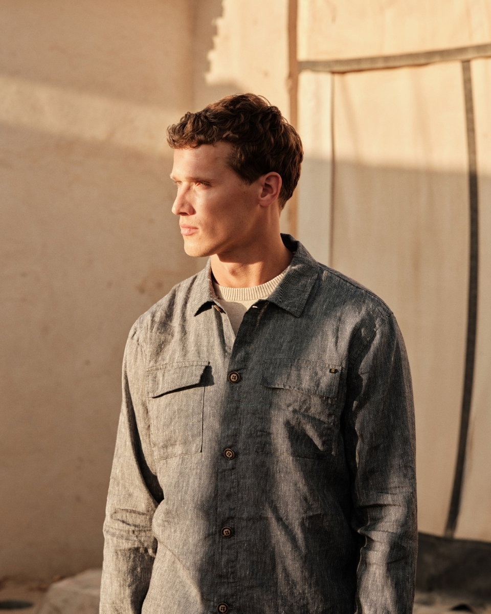 Two-tone linen overshirt | Night