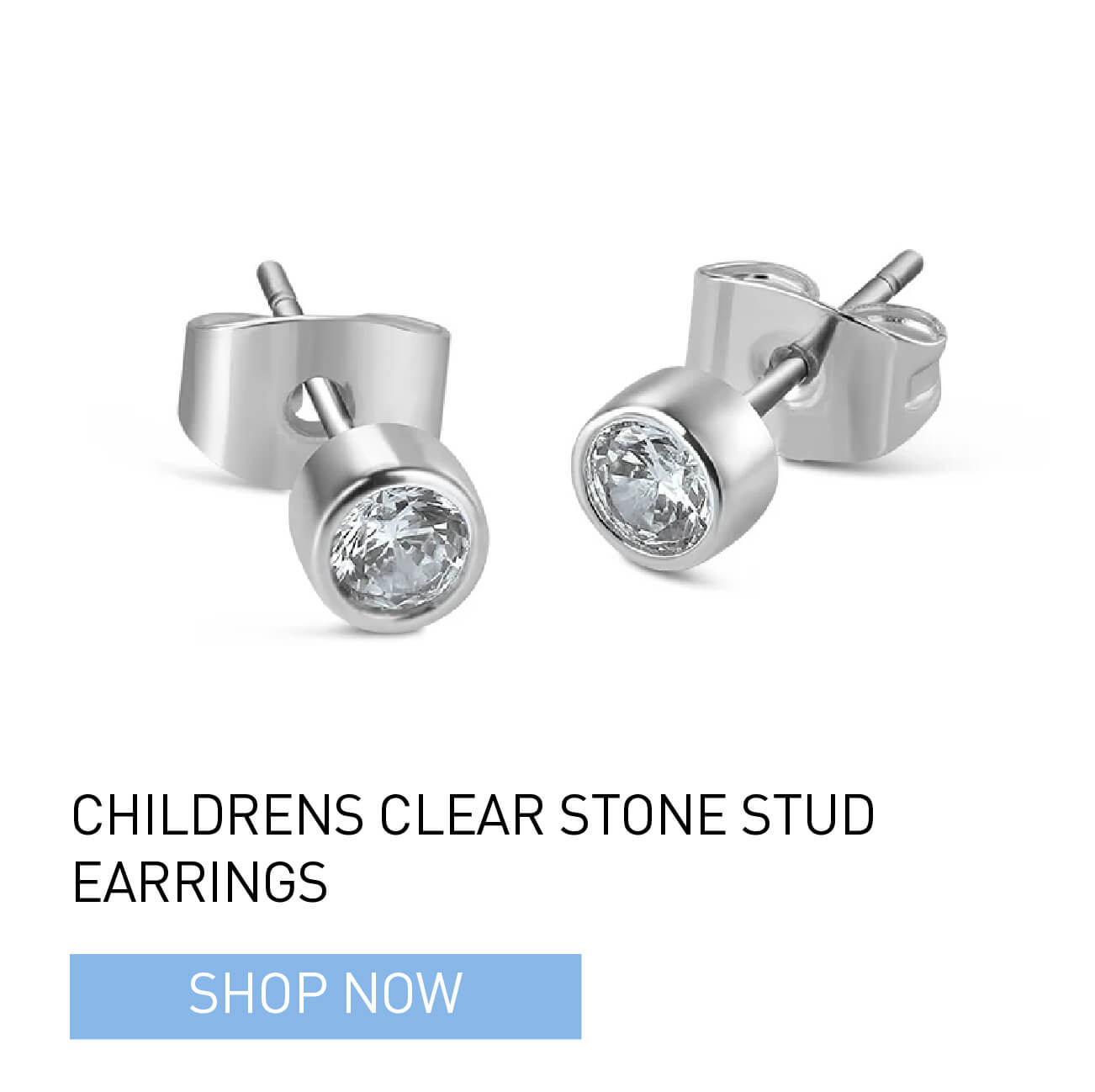 Childrens Clear Stone Stud Earrings
