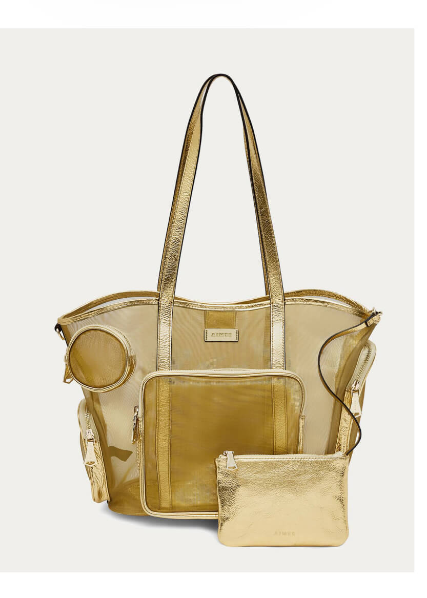 Skipper Mesh Cargo Tote in Gold Metallic