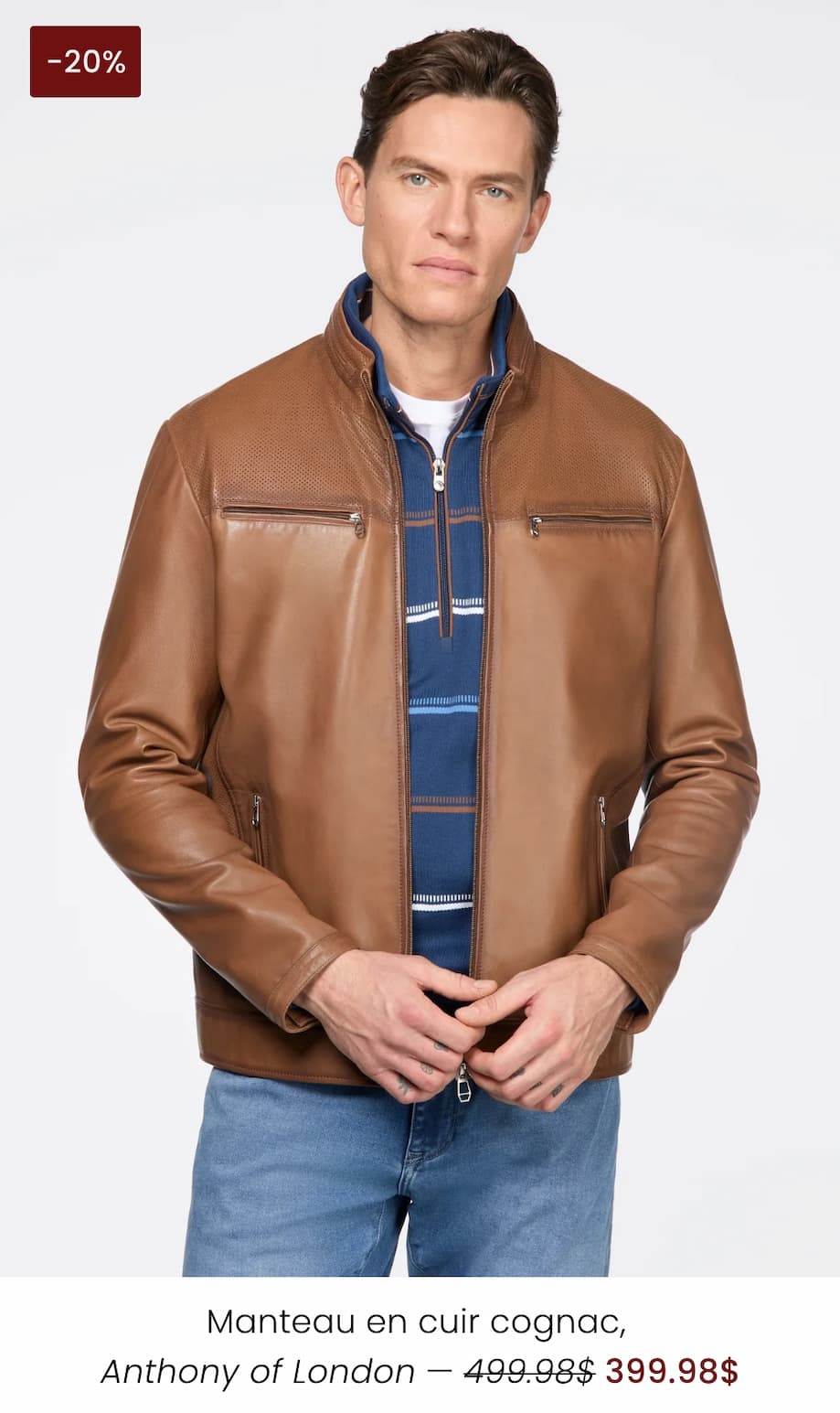 Manteau en cuir cognac