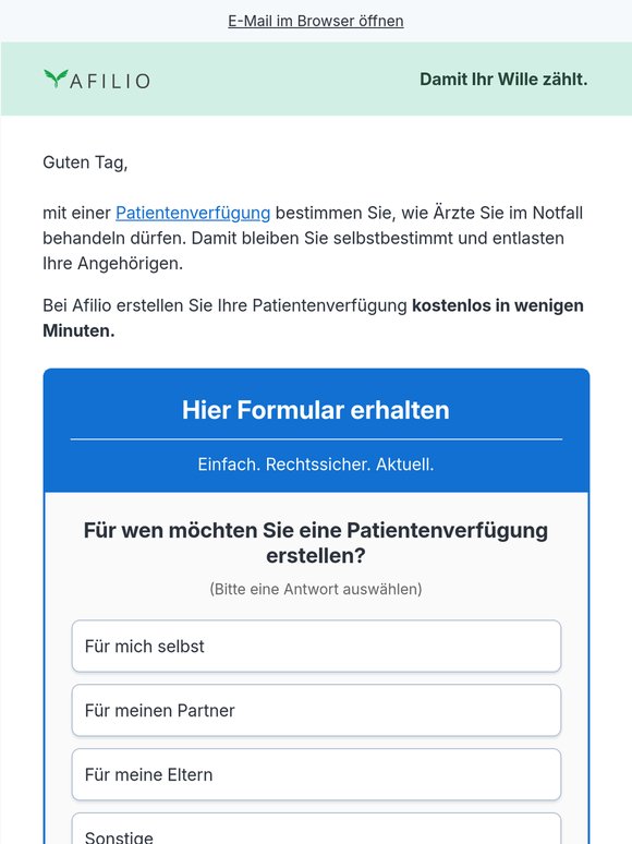 Kostenlose Patientenverfügung 2026