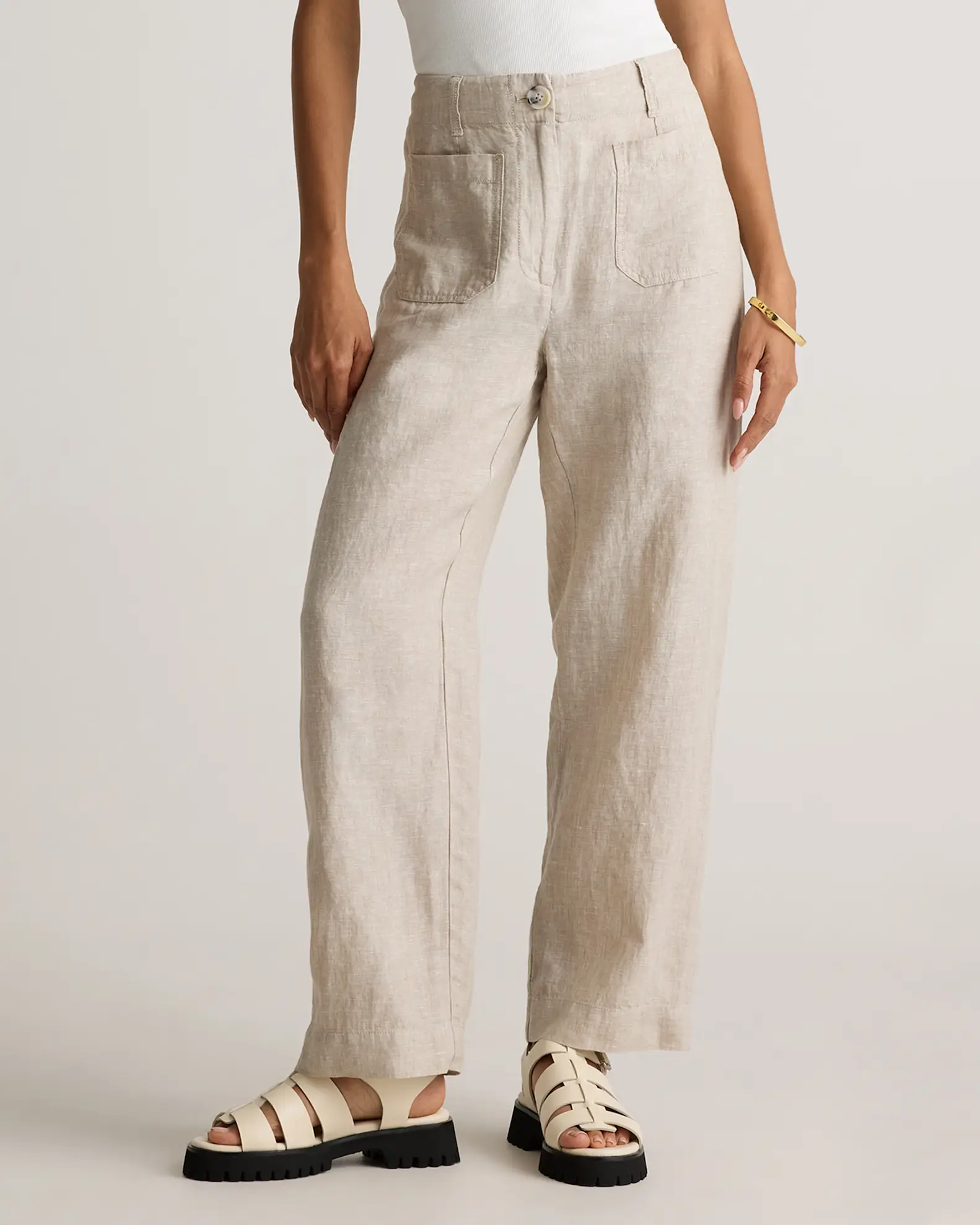 100% European Linen Patch Pocket Wide Leg Pants