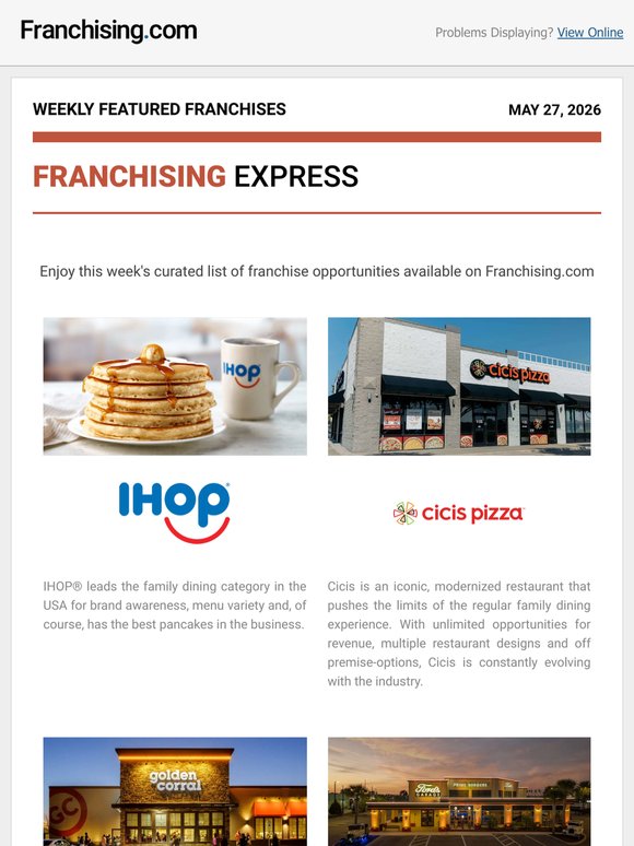 Franchising.com: Weekly Featured Franchises - May 27th, 2026