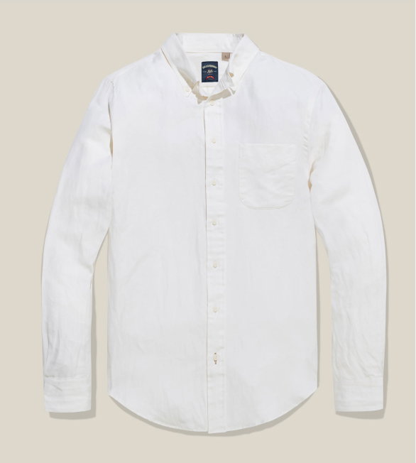 A product shot of a Bills Khakis Cotton Linen Shirt – Standard Fit - Vintage White