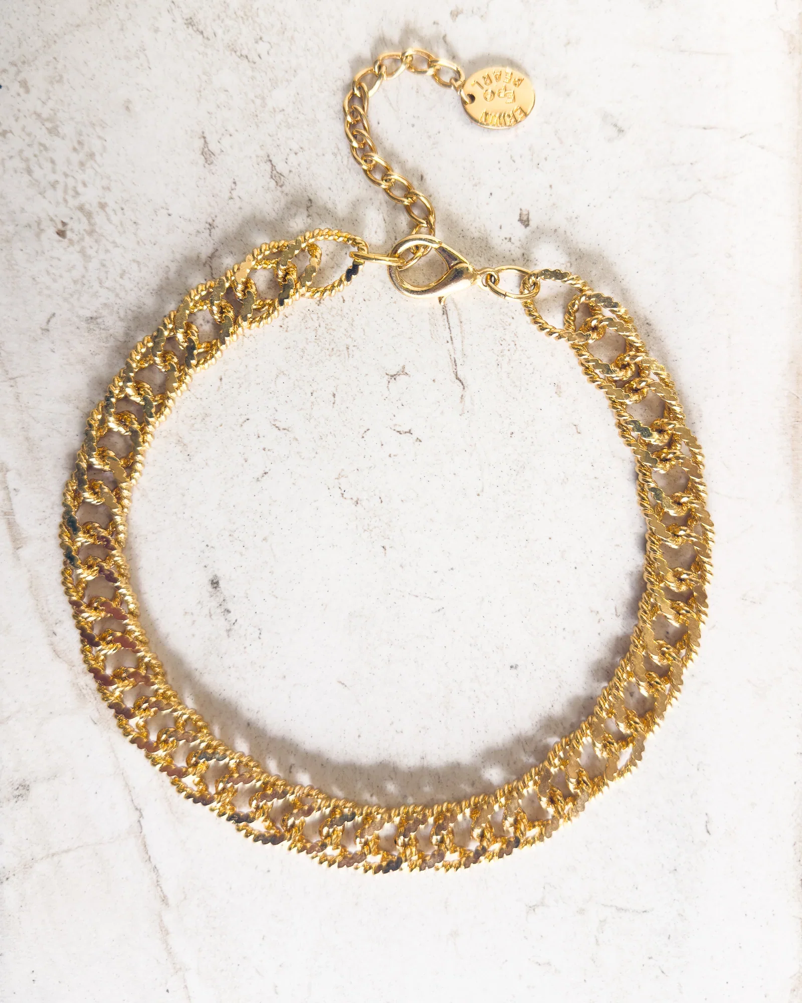 Image of Vintage Signed GOLD TONE TEXTURED STATEMENT CHAIN NECKLACE