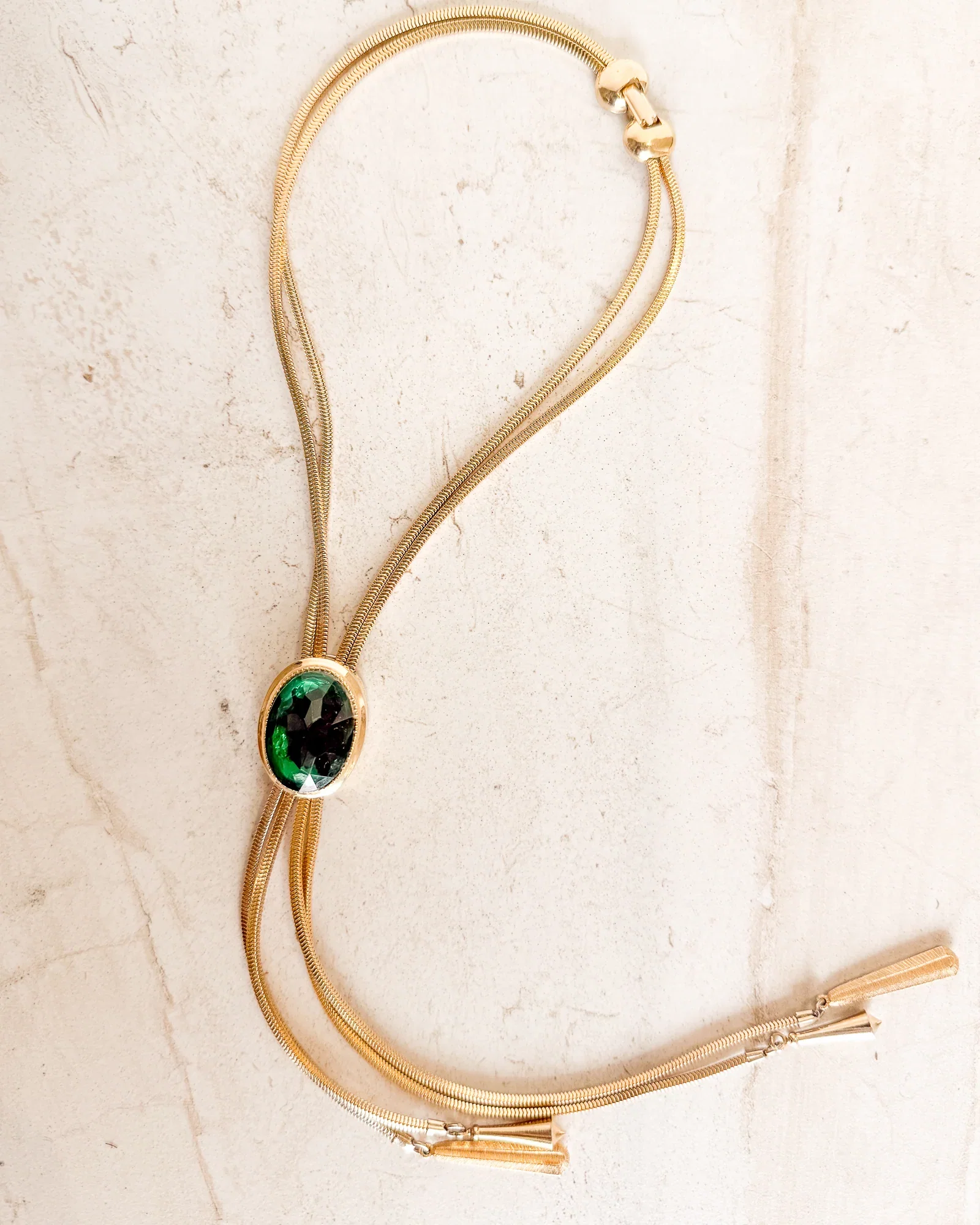 Image of Vintage gold-TONE EMERALD lariat necklace