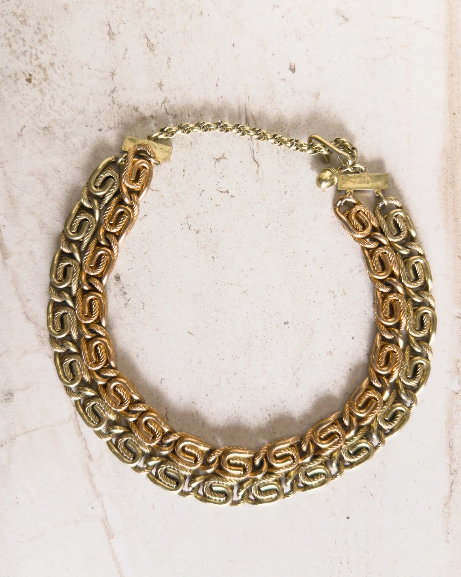 Image of Vintage Signed Double strand S-Link mixed metal Chain Necklace