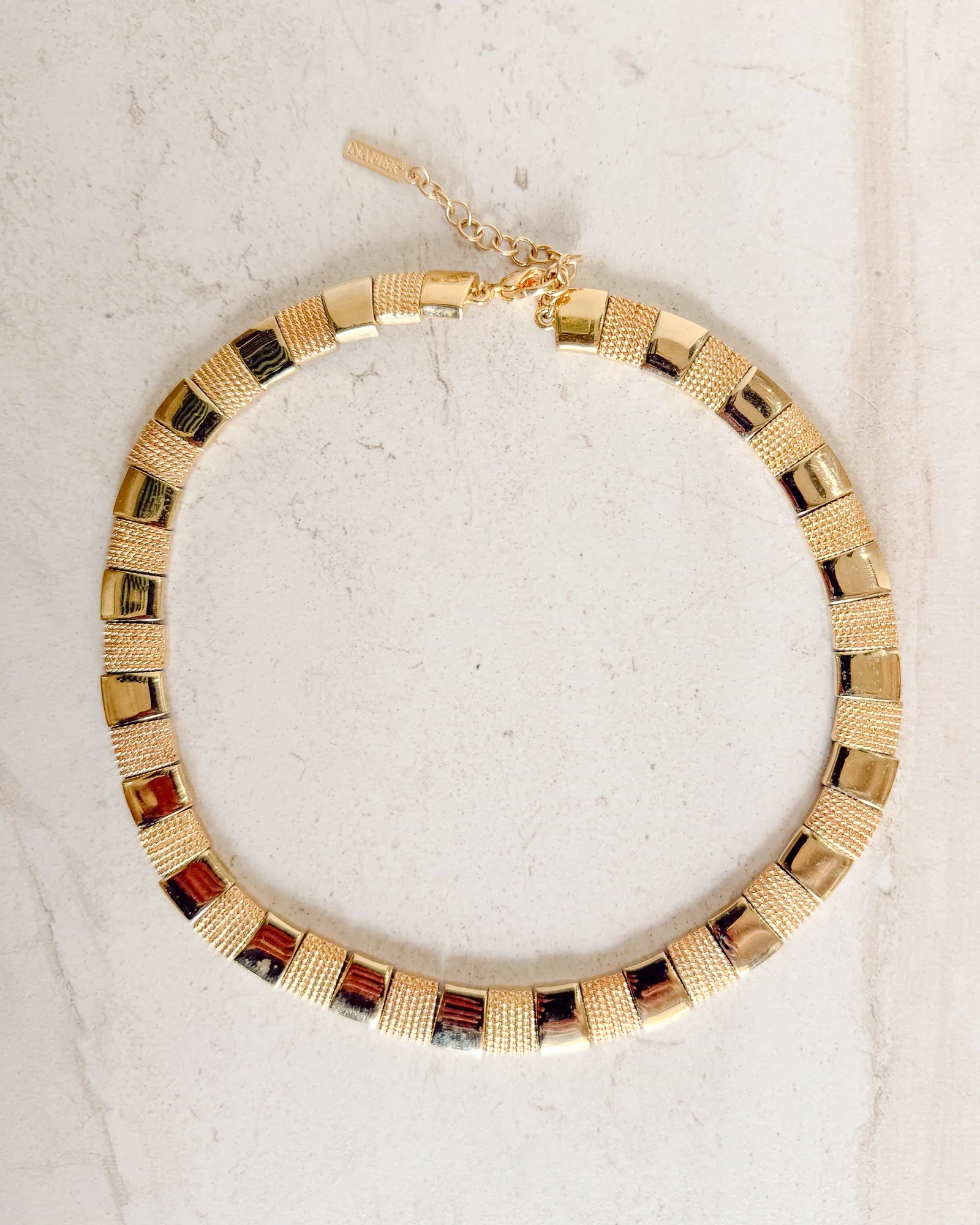 Image of Vintage Signed Art Deco Link Design Metal Modernist Choker Necklace