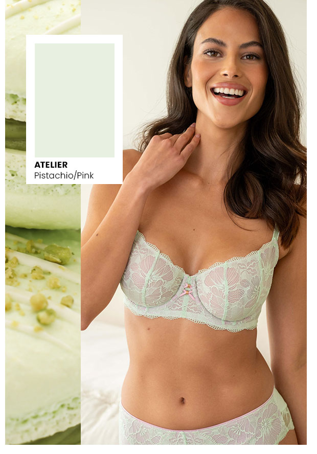 Atelier Lace Non-Padded Underwired Balcony Bra B-G - Pistachio/Pink