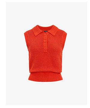 Open Stitch Crochet Crew Neck Sleeveless Sweater Polo