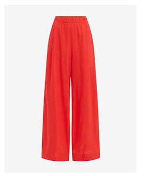 Linen-Blend High Waisted Pull On Wide Leg Pant