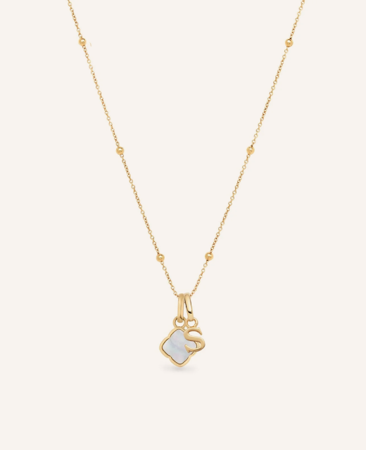Pearl Clover & Initial Necklace (Gold)