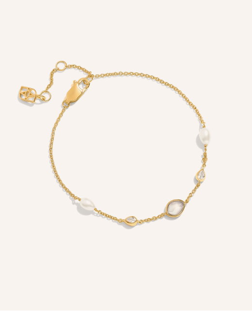 Modern Elegance Quartz & Pearl Bracelet (Gold)