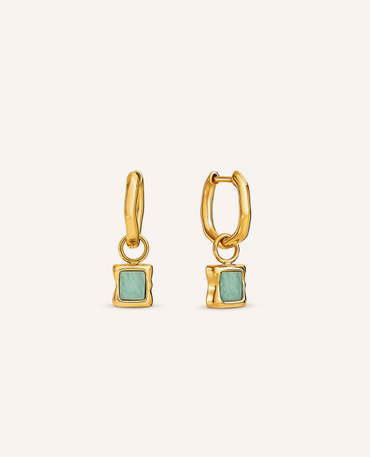 Molten Amazonite Stone Huggie Earrings (Gold)