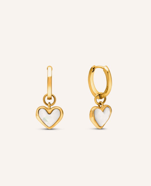 Mother of Pearl Heart Huggie Earrings (Gold)