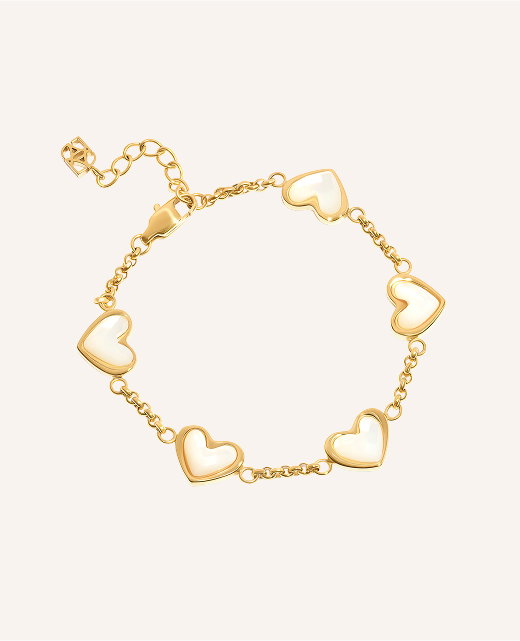 Mother of Pearl Multi Heart Bracelet (Gold)