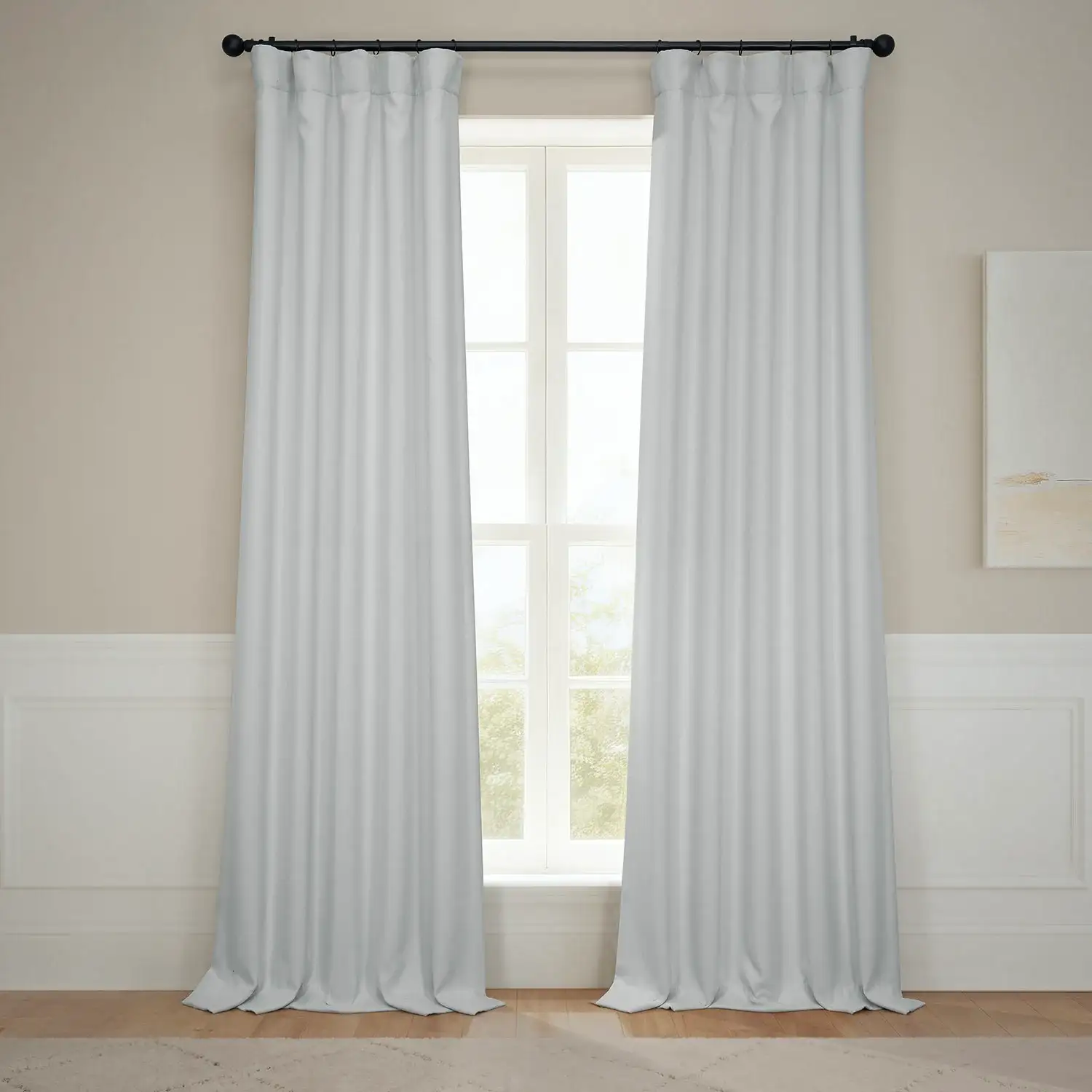 Image of Oyster Mist Textured Faux Linen Room Darkening Curtain