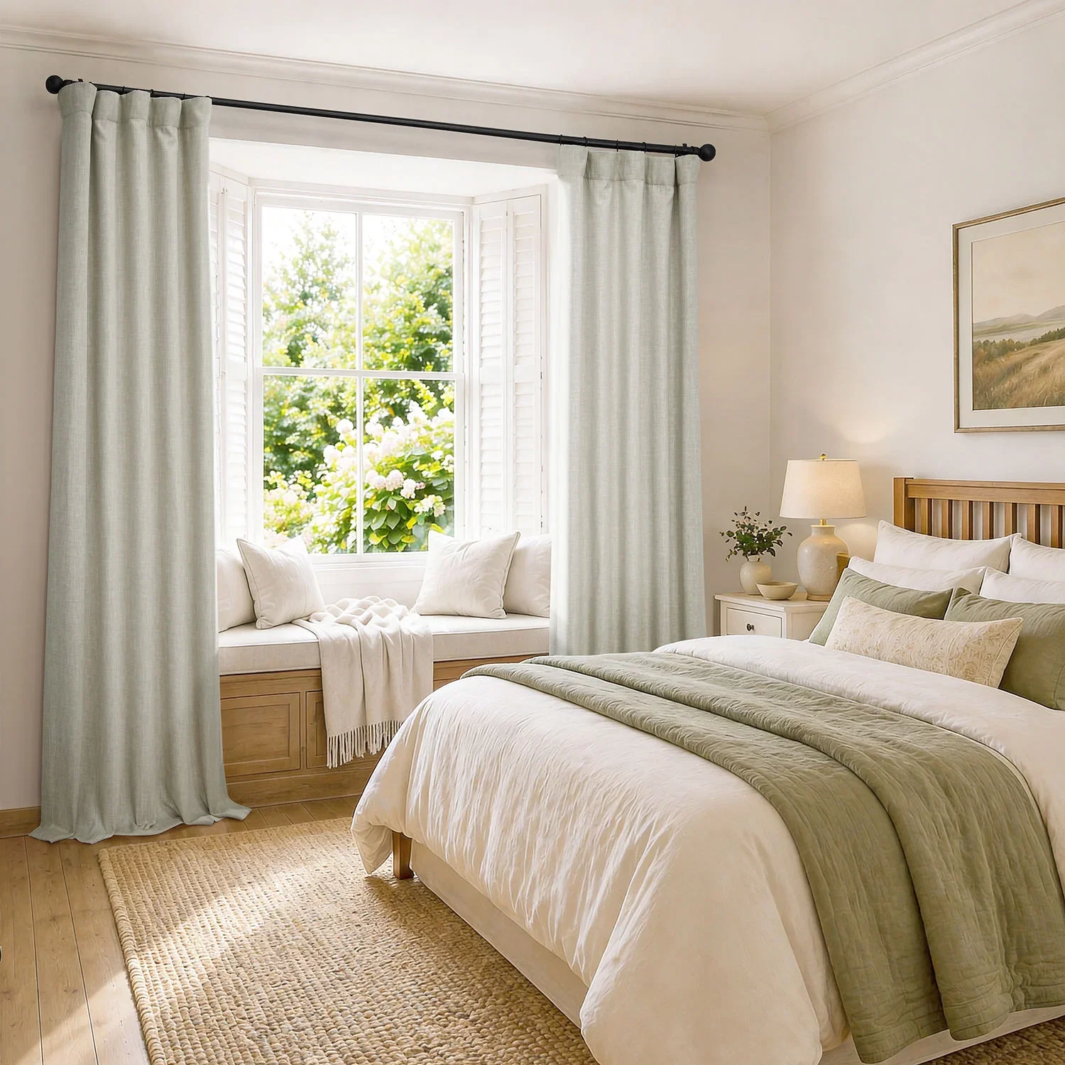 Image of Oatmeal Textured Faux Linen Room Darkening Curtain