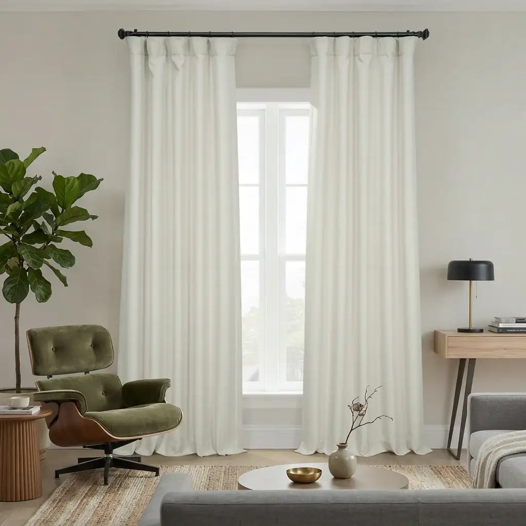Image of Birch Taupe Textured Faux Linen Room Darkening Curtain