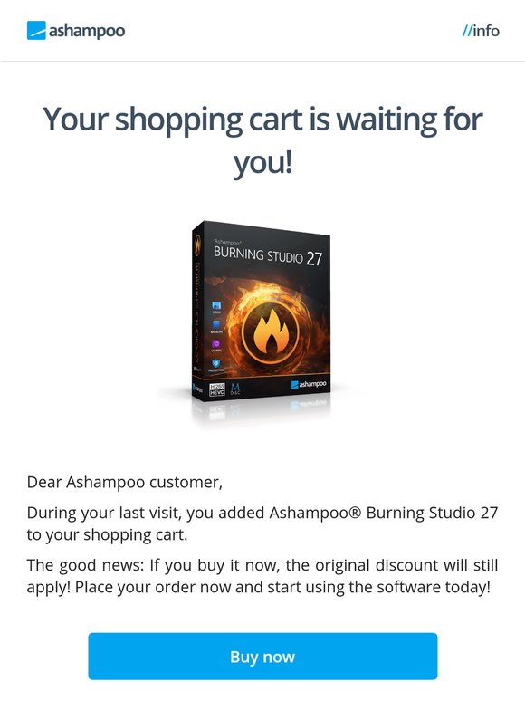 Quick reminder: Your shopping cart is waiting for you! Ashampoo® Burning Studio 27