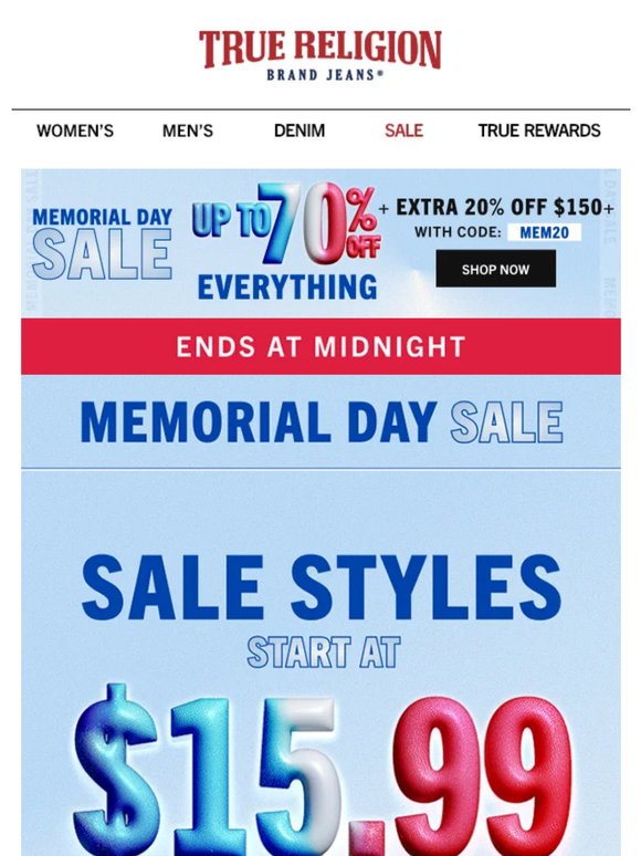ENDS TN! Up to 70% OFF sitewide + extra 20% OFF