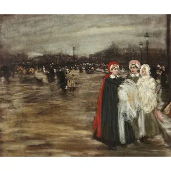 Jean-François Raffaëlli (Paris 1850-1924)<br>Les nourrices sur la place de la Concorde