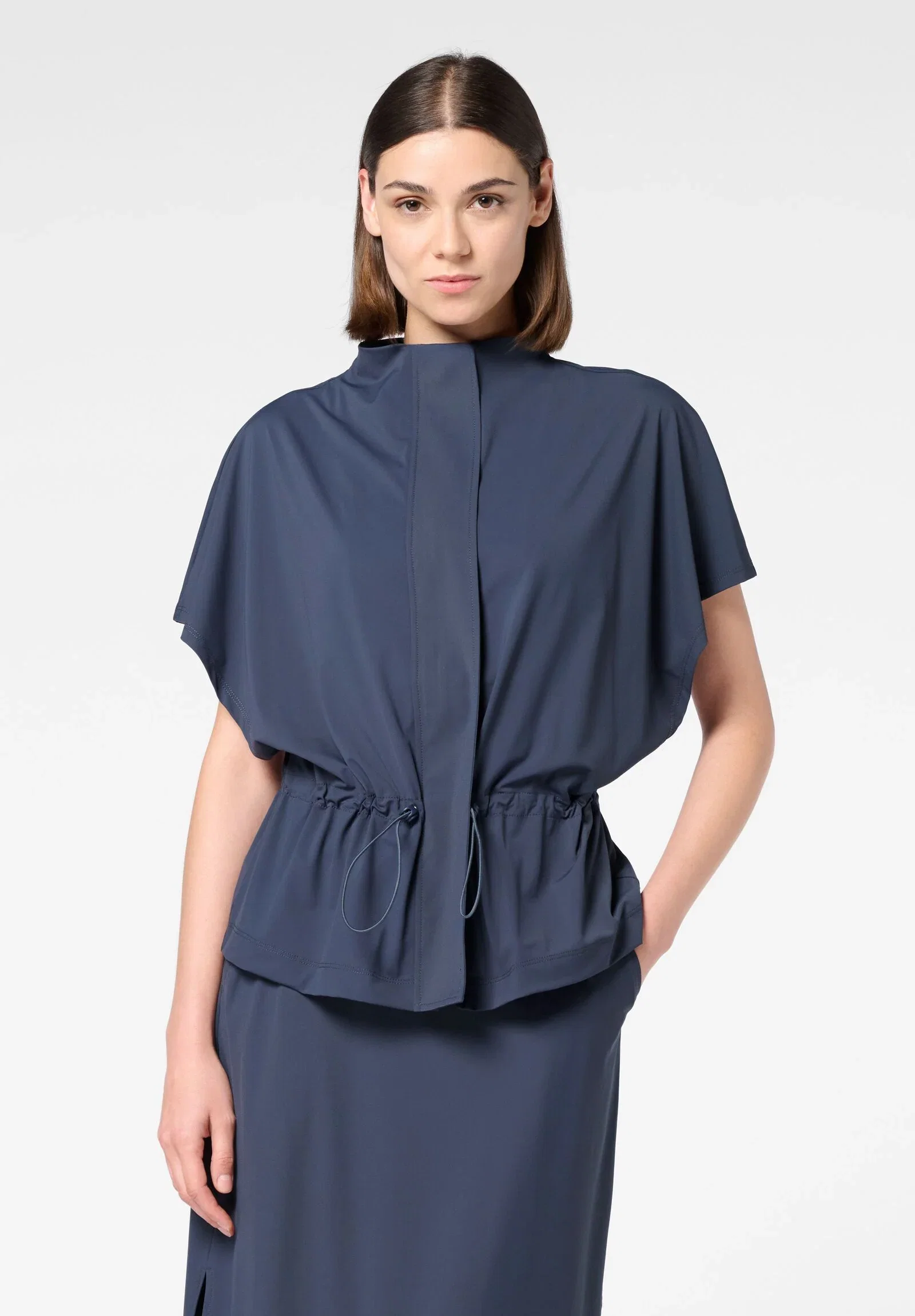 Image of Giacca Parka Manica Corta in Tessuto Tecnico Leggero ed Elasticizzato New Travel - Blu