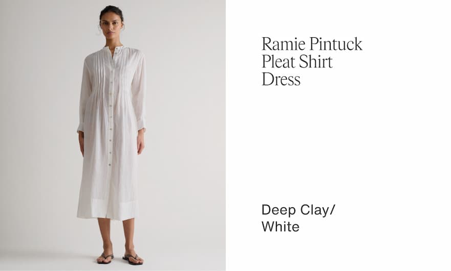 Ramie Pintuck Pleat Shirt Dress