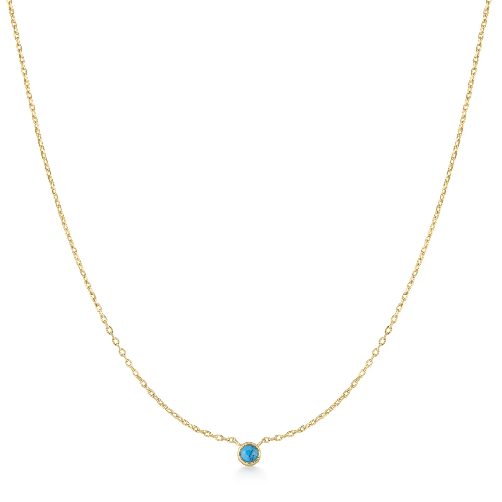 Image of Gold Bezel-Set Lab-Created Turquoise Solitaire Necklace