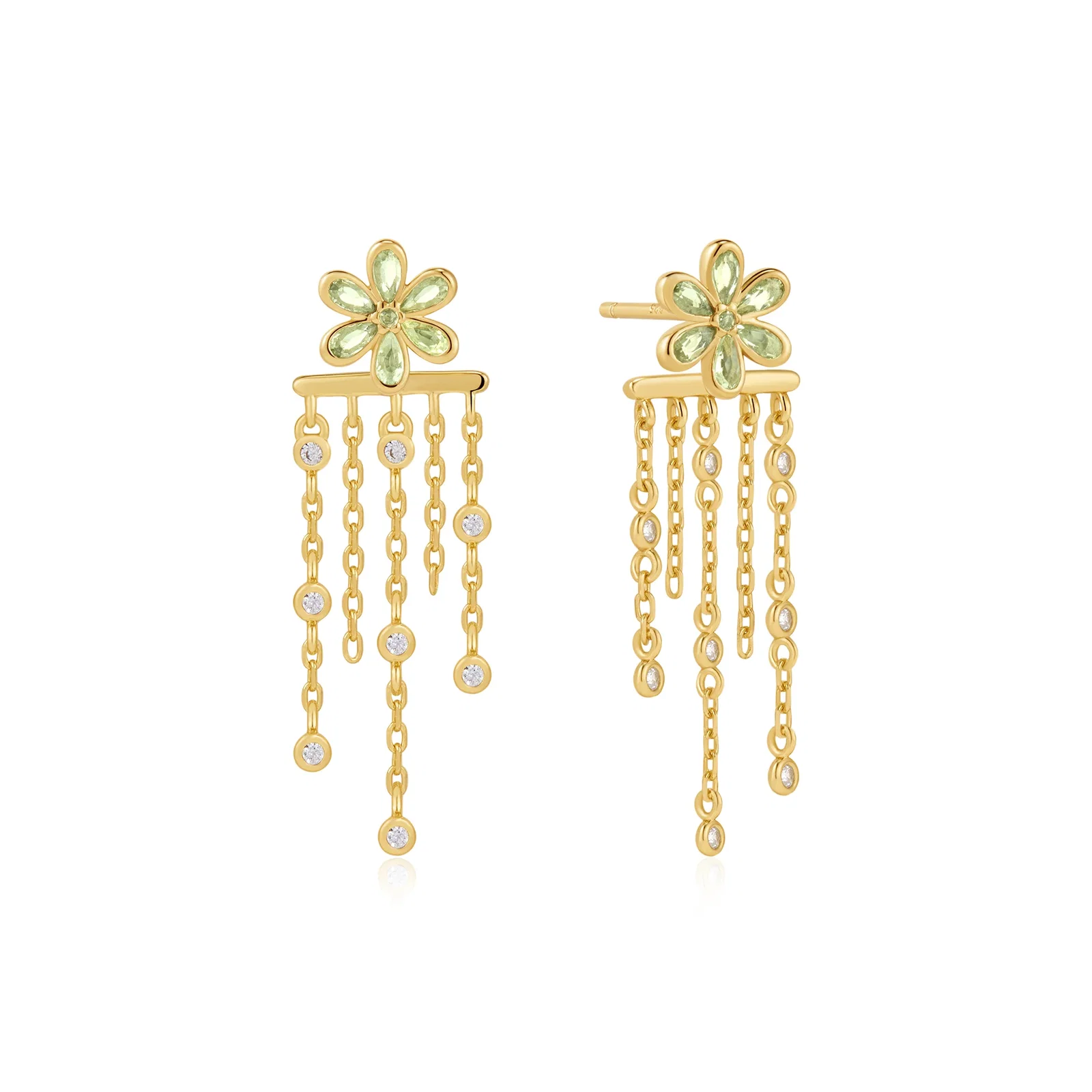 Image of Gold Floral Tassel Drop Stud Earrings